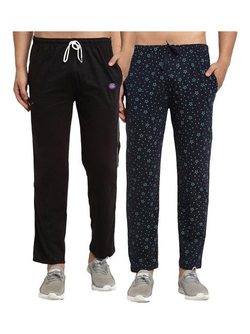 vimal-jonney-blue-&-black-regular-fit-printed-trackpants---pack-of-2