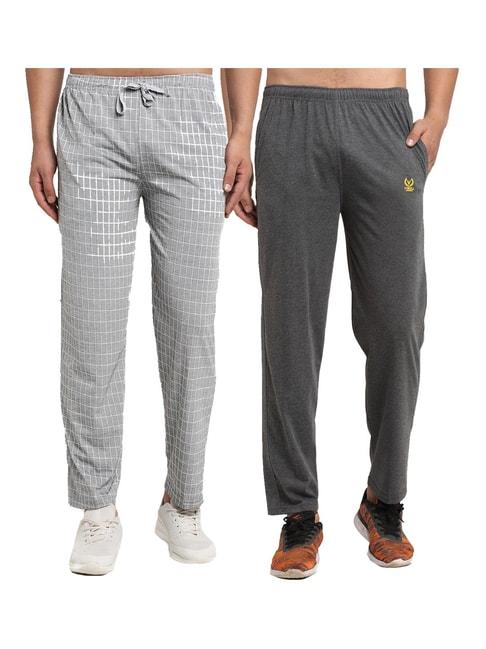 Vimal Jonney Dark Grey & Grey Regular Fit Check Trackpants - Pack of 2