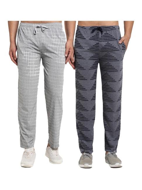 Vimal Jonney Dusty Blue & Grey Regular Fit Self Design Trackpants - Pack of 2
