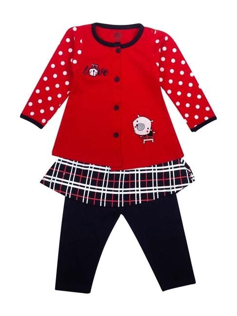 Mee Mee Kids Red Cotton Embroidered Top & Leggings