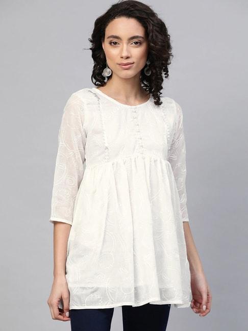 Ahalyaa Off White Embroidered Tunic