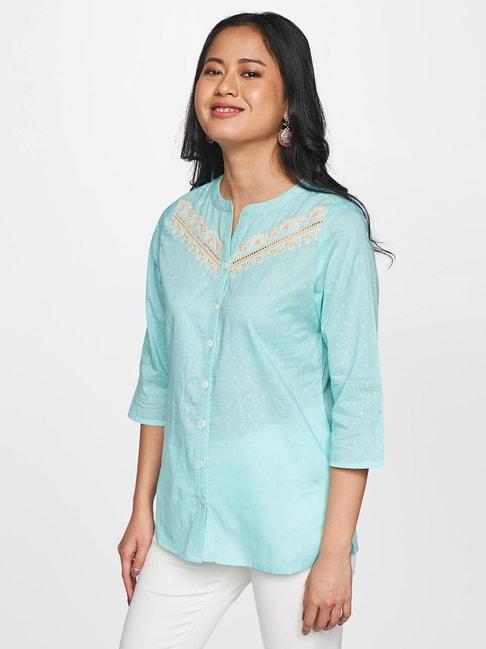 Global Desi Powder Blue Embroidered Top
