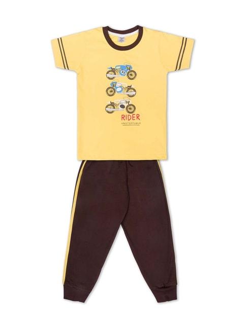 Todd N Teen Kids Yellow Cotton Printed T-Shirt & Joggers