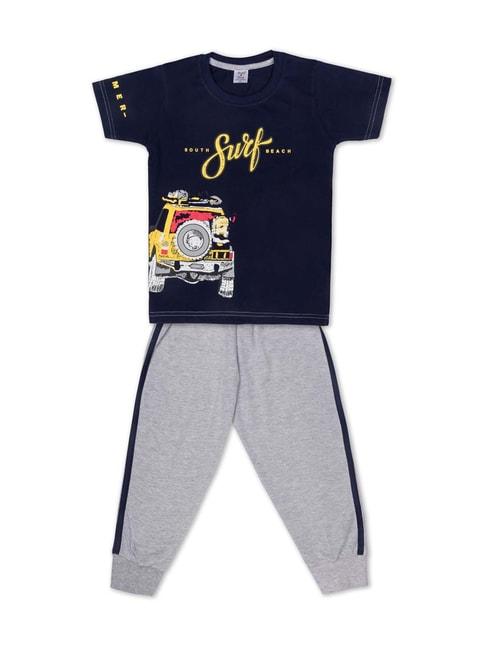 Todd N Teen Kids Navy Cotton Printed T-Shirt & Joggers