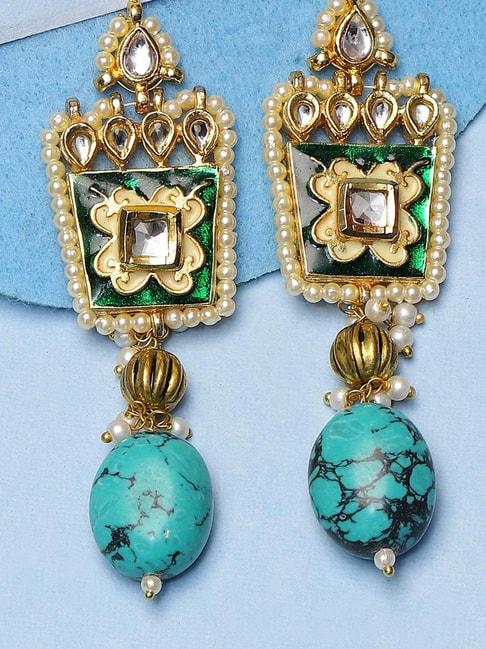 Biba Turquoise & Green Brass Dangler Earrings