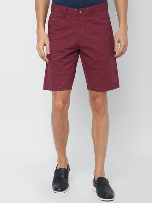 Louis Philippe Maroon Cotton Slim Fit Printed Shorts