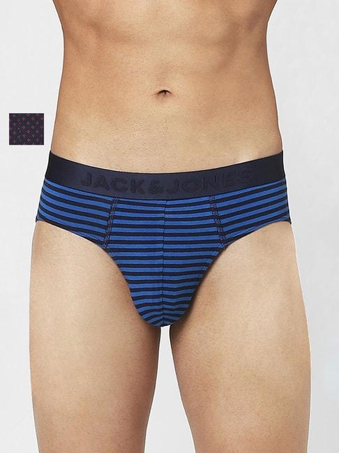 Jack & Jones Navy & Blue Striped Briefs - Pack Of Two