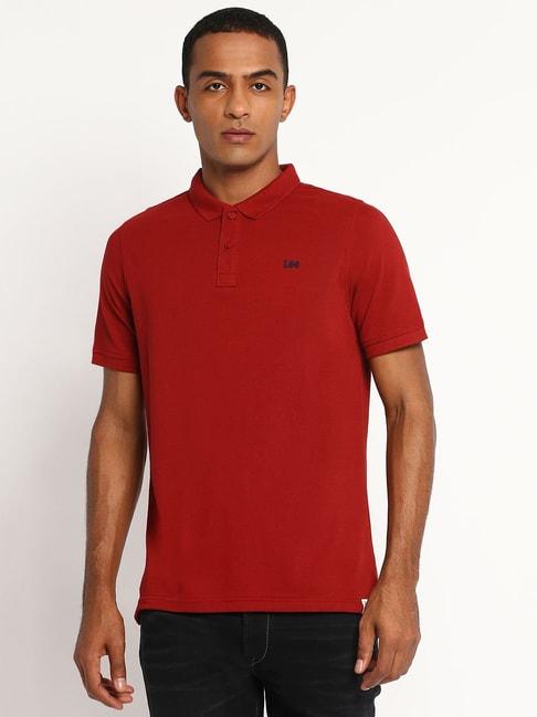 Lee Men Dark Red Solid Slim Fit T Shirt