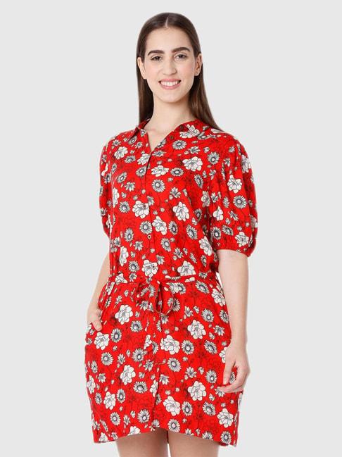 spykar-red-floral-print-dress