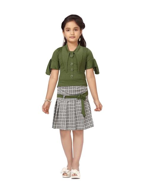 Aarika Kids Green & Grey Regular Fit Top & Skirt