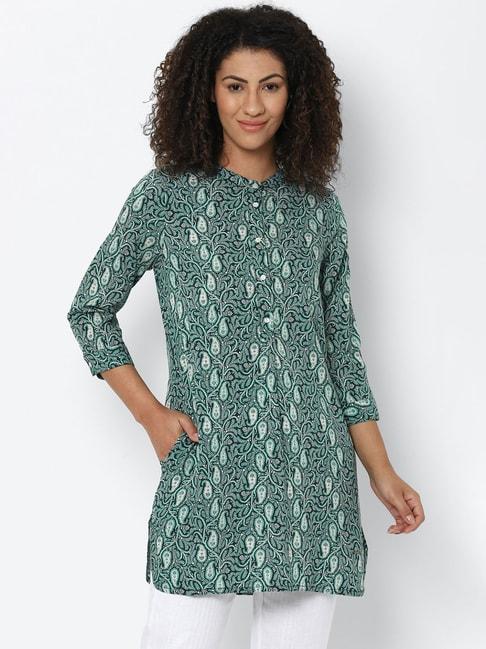 solly-by-allen-solly-green-&-white-printed-kurti