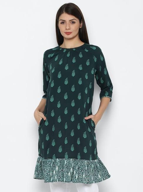 solly-by-allen-solly-green-&-white-printed-kurta