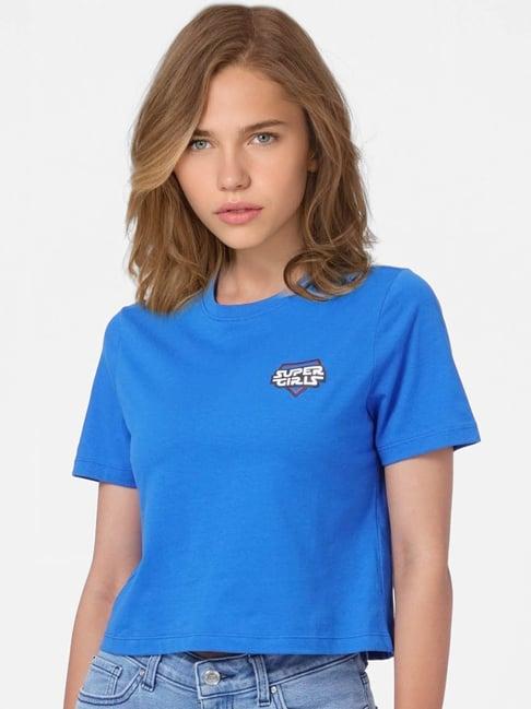 only-blue-regular-fit-crop-t-shirt