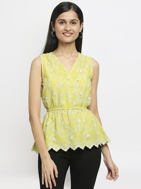 ethnicity-lime-yellow-embroidered-peplum-top