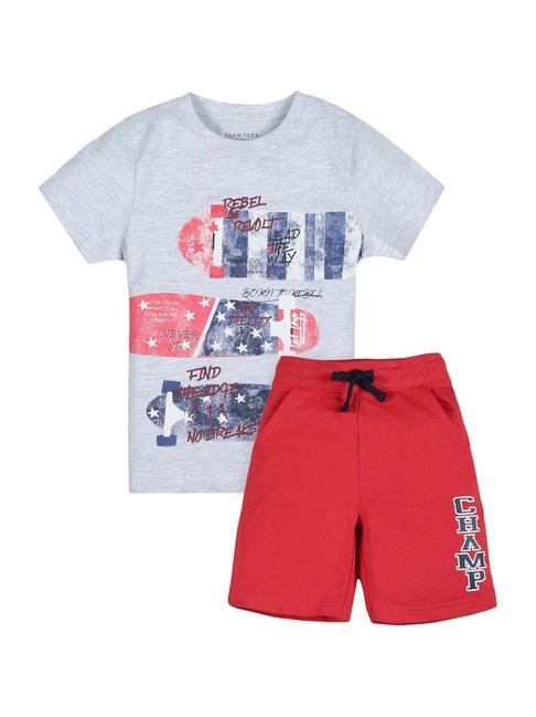 Plum Tree Kids Grey & Red Cotton Printed T-Shirts & Short Set