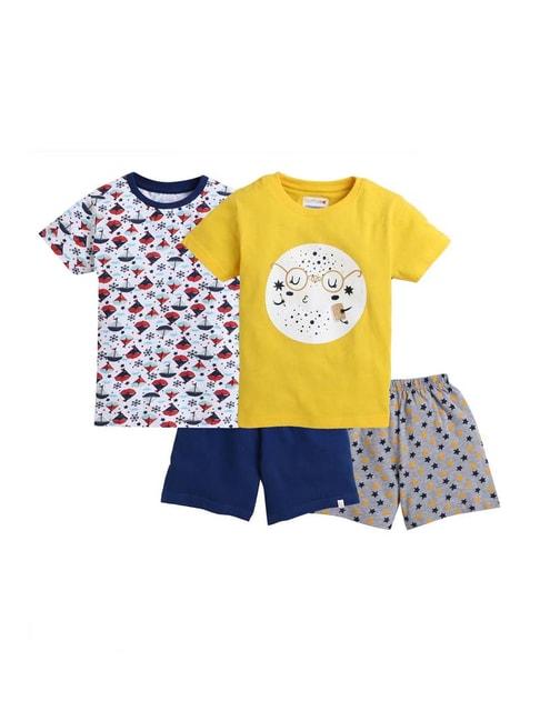 Bumzee Kids Yellow & Navy Cotton Printed Clothing Sets