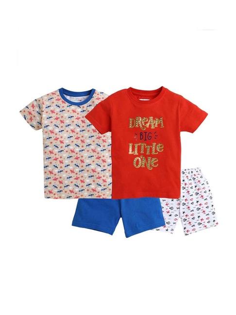 Bumzee Kids Red & Blue Cotton Printed Clothing Sets