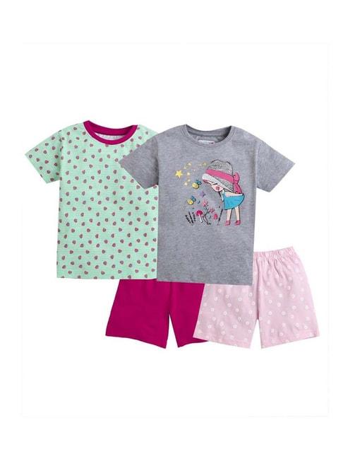 Bumzee Kids Grey & Pink Cotton Printed Clothing Sets