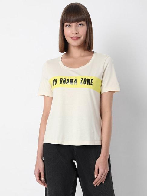 vero-moda-beige-printed-crew-t-shirt