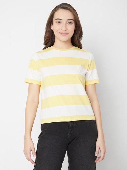 vero-moda-yellow-striped-crew-t-shirt