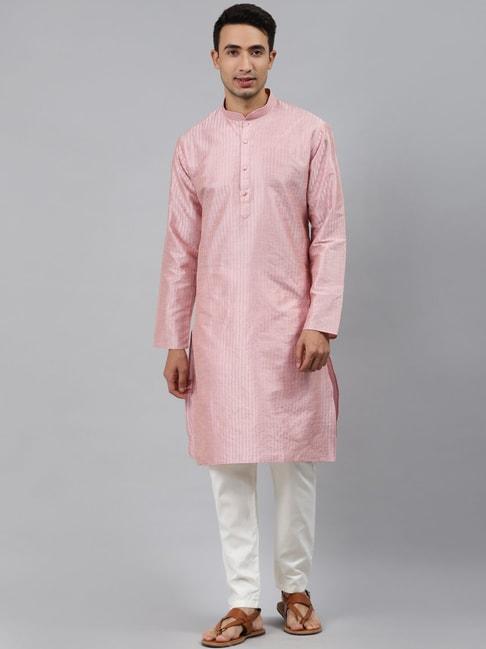 ManQ Pink Regular Fit Striped Ethnic Wear