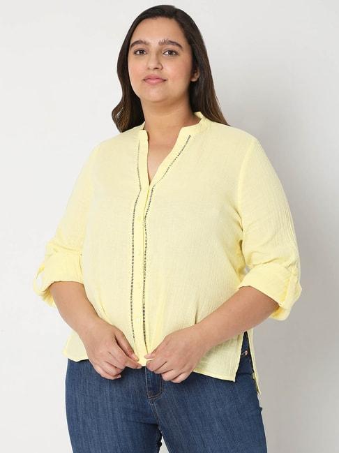 Vero Moda Curve Lime Yellow Band Neck Shirt