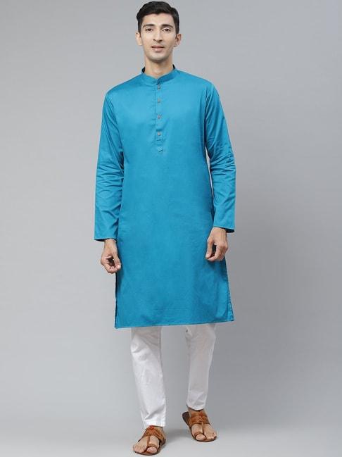 ManQ Blue Regular Fit Ethnic Wear