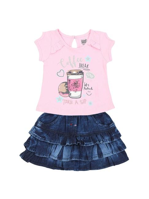 Mee Mee Kids Pink & Blue Graphic Print Top with Skirt