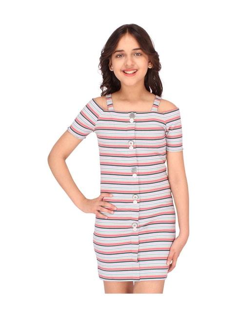 cutecumber-kids-grey-&-pink-striped-casual-dress