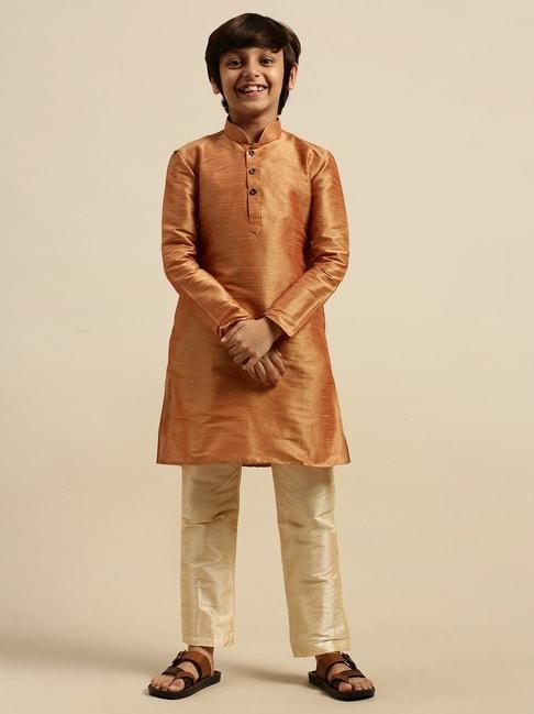sanwara-kids-brown-&-beige-regular-fit-kurta-set