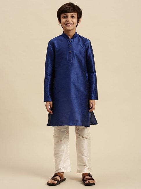 Sanwara Kids Blue & White Regular Fit Kurta Set