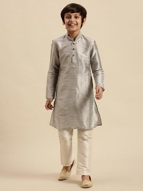 sanwara-kids-grey-&-white-solid-kurta-set
