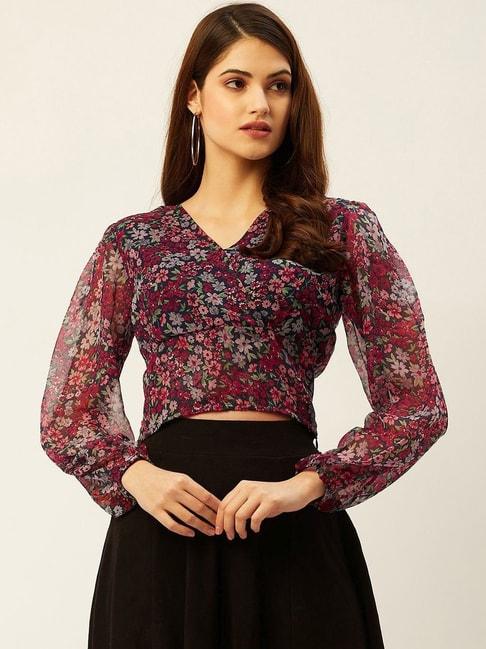 Anvi Be Yourself Navy & Red Floral Print Top