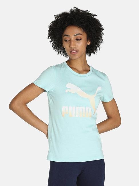 Puma Blue Logo Printed Cotton T-Shirt
