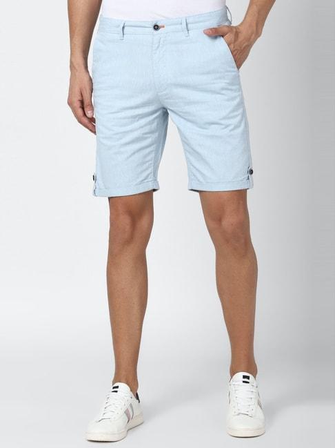 peter-england-blue-cotton-regular-fit-self-pattern-shorts