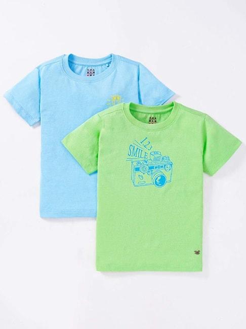 Ed-a-Mamma Kids Green & Blue Cotton Printed T-Shirt