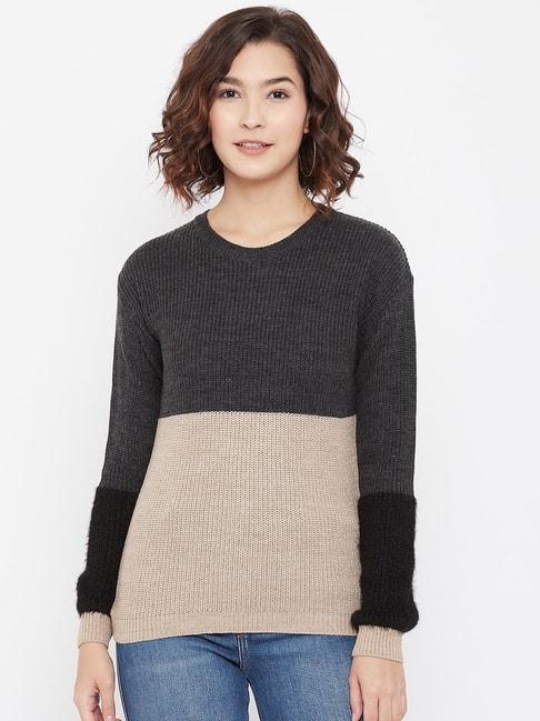Crimsoune Club Grey & Beige Slim fit Sweater