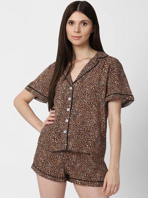 forever-21-brown-printed-shirt-with-shorts