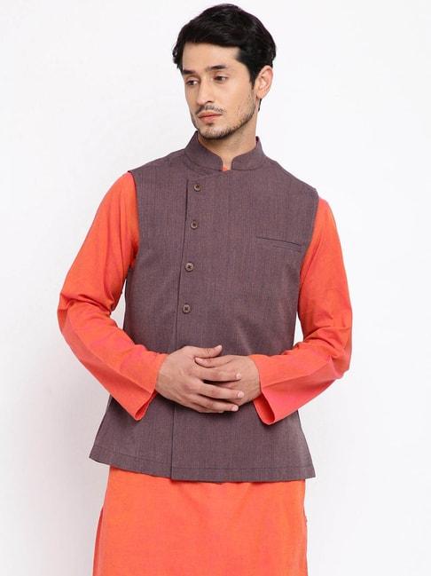 Fabindia Purple Mandarin Collar Nehru Jacket