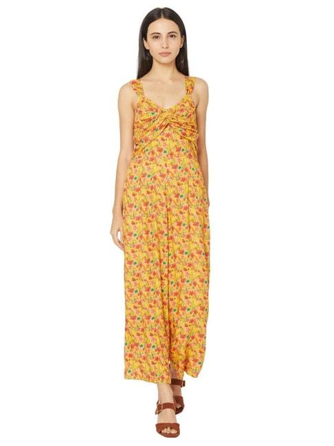 spykar-yellow-floral-print-jumpsuit