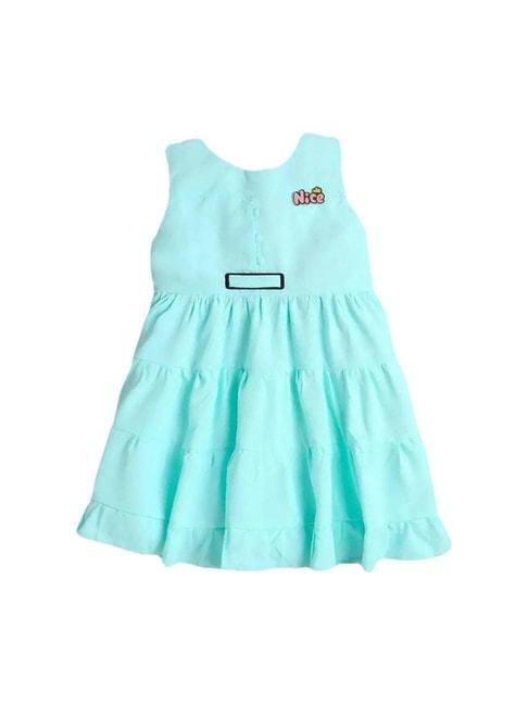 The Magic Wand Kids Mint Blue Solid Dress with Brooch
