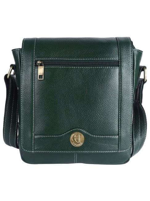 hileder-green-textured-medium-leather-9-inch-cross-body-bag
