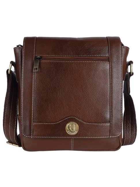 hileder-brown-textured-medium-leather-9-inch-cross-body-bag