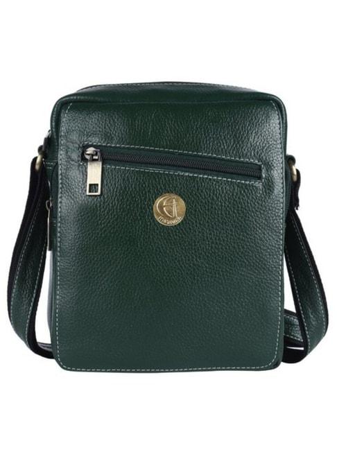 hileder-green-textured-medium-leather-8-inch-cross-body-bag