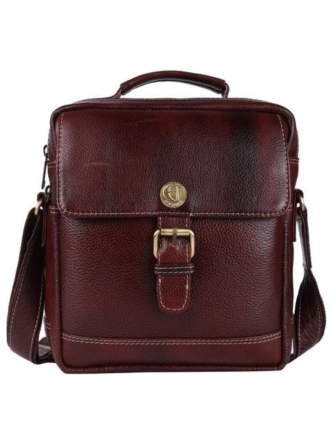 hileder-brown-textured-medium-leather-9.5-inch-cross-body-bag