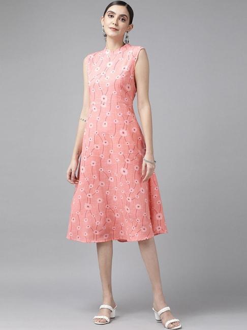 yufta-peach-printed-a-line-dress
