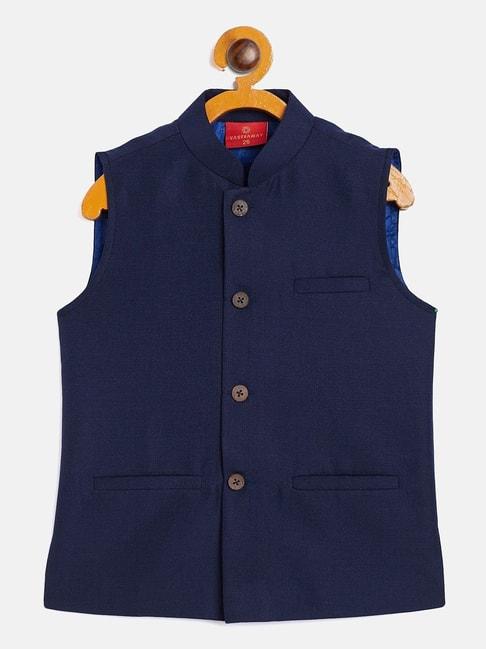 VASTRAMAY Kids Navy Cotton Nehru Jacket