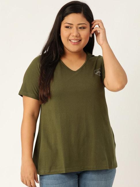 theRebelinme Green V-Neck T-Shirt