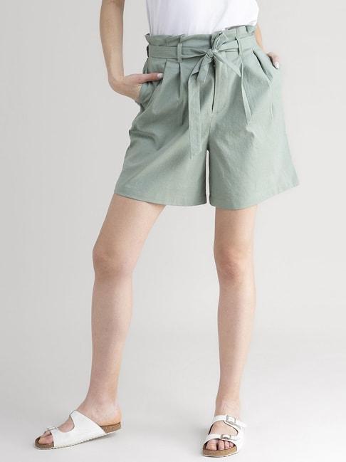 FableStreet Green Cotton Regular Fit Shorts