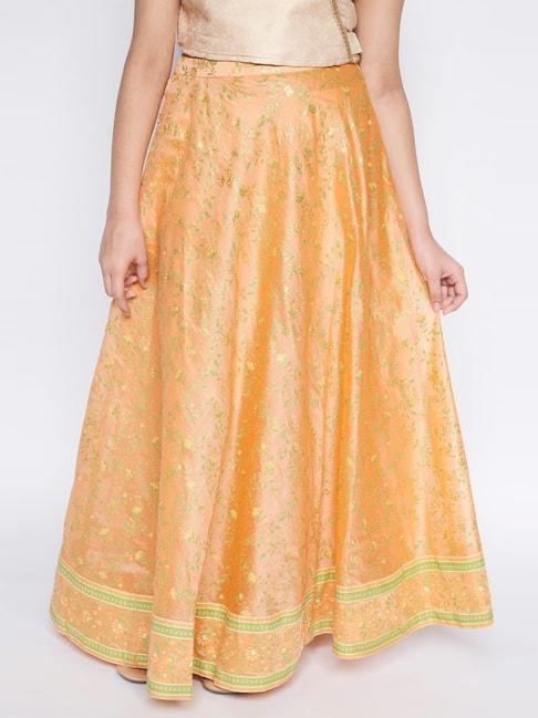 Global Desi Girl Kids Rose Gold Floral Print Skirt
